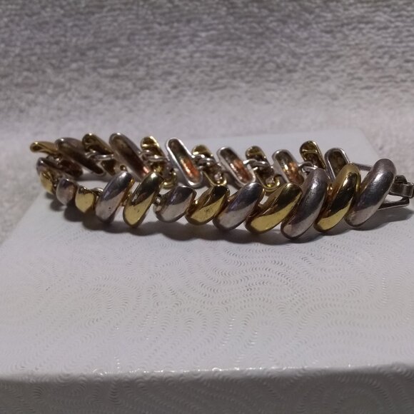 Fossil Silver Gold Half Circles Bangle Bracelet Good Usable Condition - Picture 2 of 7